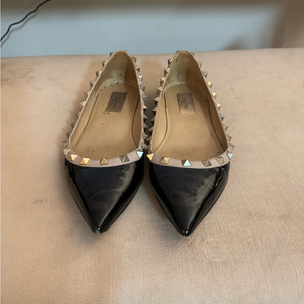 Valentino Black Patent Studded Flats